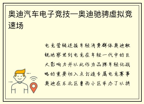 奥迪汽车电子竞技—奥迪驰骋虚拟竞速场